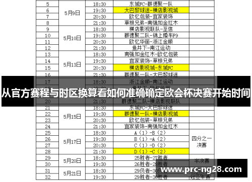 从官方赛程与时区换算看如何准确确定欧会杯决赛开始时间